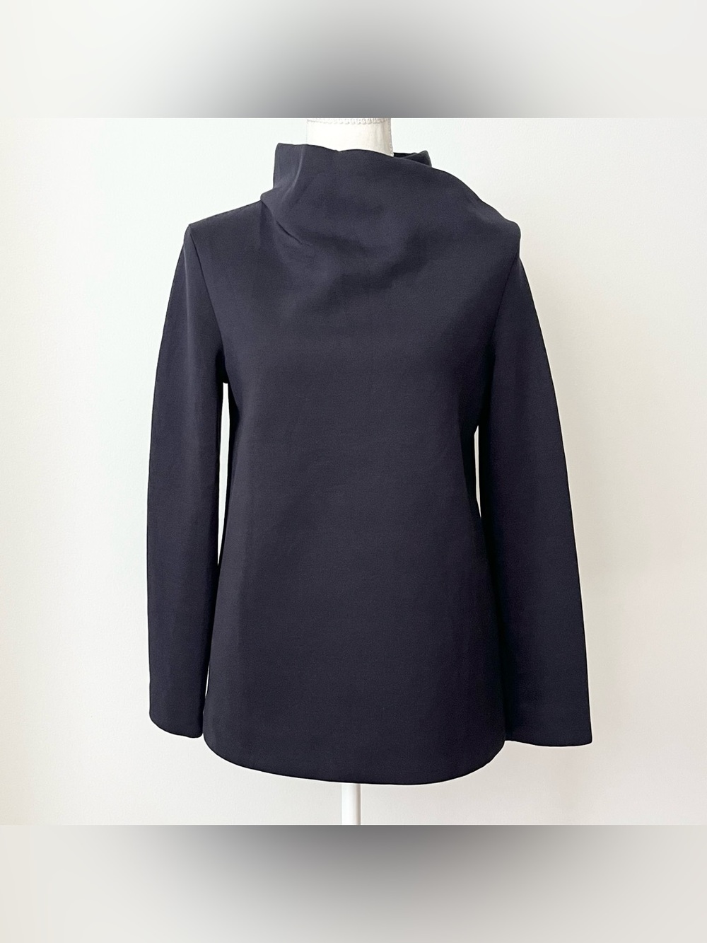COS Women's Draped Neck Top Navy Blue XS Minimalist Avant Garde Office Portugal